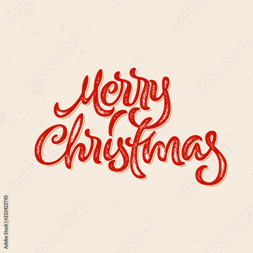 Merry Christmas calligraphic hand drawn lettering card with hipster vintage letterpress print style for winter xmas holidays