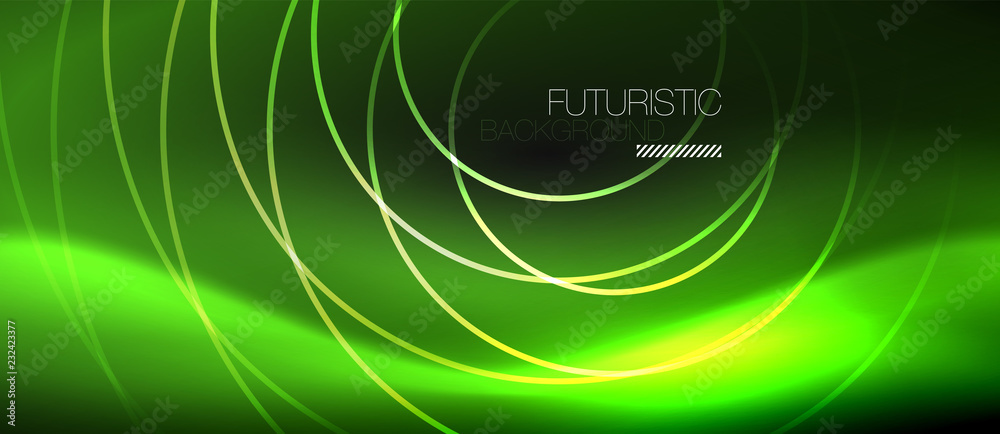 Dark abstract background with glowing neon circles Dark abstract background with glowing neon circles