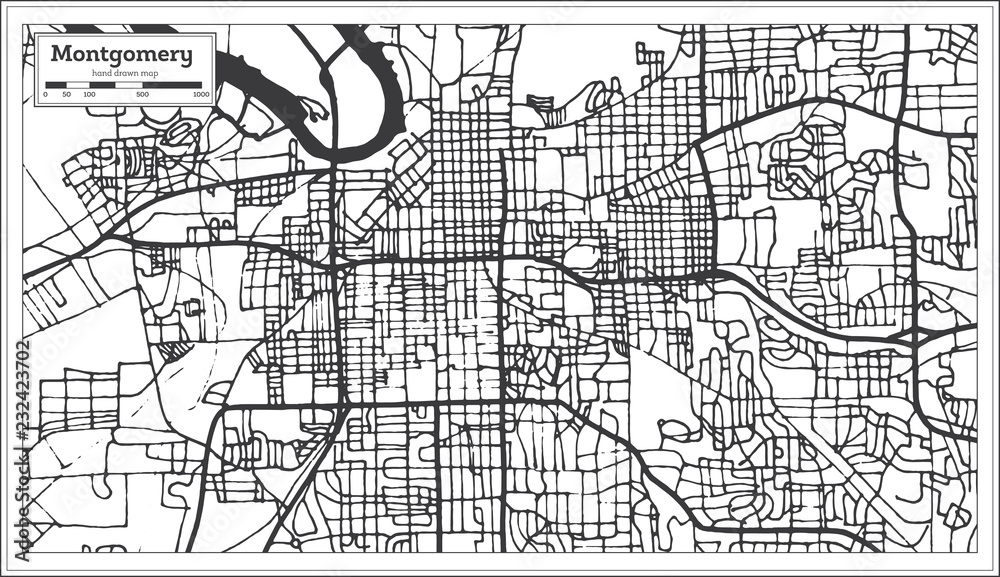 Naklejka premium Montgomery Alabama USA City Map in Retro Style. Outline Map.