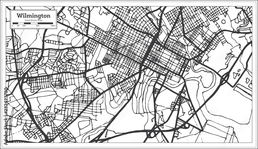 Wilmington USA City Map in Retro Style. Outline Map.