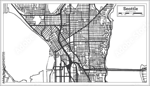 Seattle USA City Map in Retro Style. Outline Map.