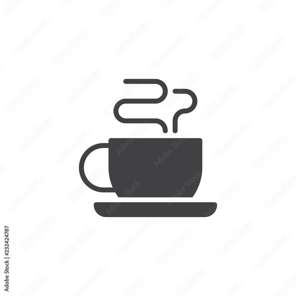 Hot coffee cup with steam vector icon. filled flat sign for mobile concept and web design. Hot tea drink solid icon. Symbol, logo illustration. Pixel perfect vector graphics Hot coffee cup with steam vector icon. filled flat sign for mobile concept and web design. Hot tea drink solid icon. Symbol, logo illustration. Pixel perfect vector graphics