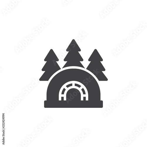 Igloo ice house in forest vector icon. filled flat sign for mobile concept and web design. Winter shelter home and trees simple solid icon. Symbol, logo illustration. Pixel perfect vector graphics