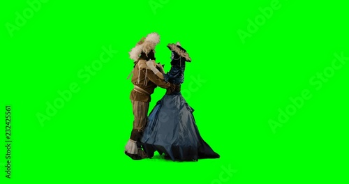 Venetian couple dancing on green screen.