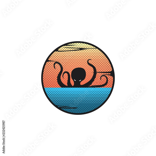 giant octopus kraken art sign