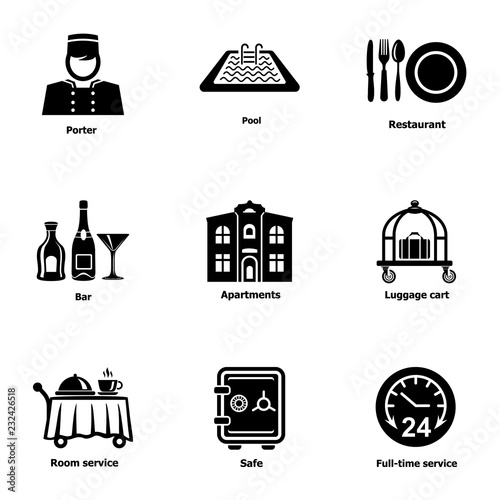 Work hostel icons set. Simple set of 9 work hostel vector icons for web isolated on white background