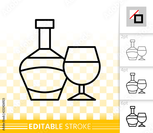 Bottle simple black line wine glass vector icon
