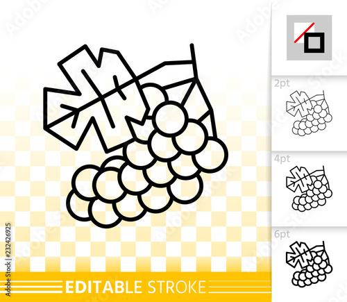 Grape simple black line wine, organic vector icon