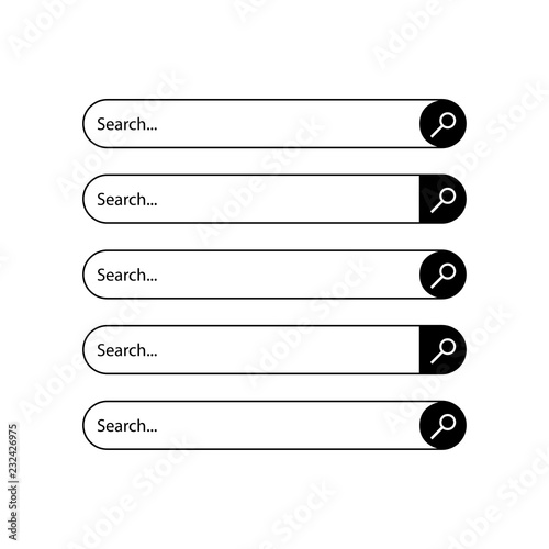 Search bar. Search box. Set of search boxes. Template isolated on white background. Vector illustration