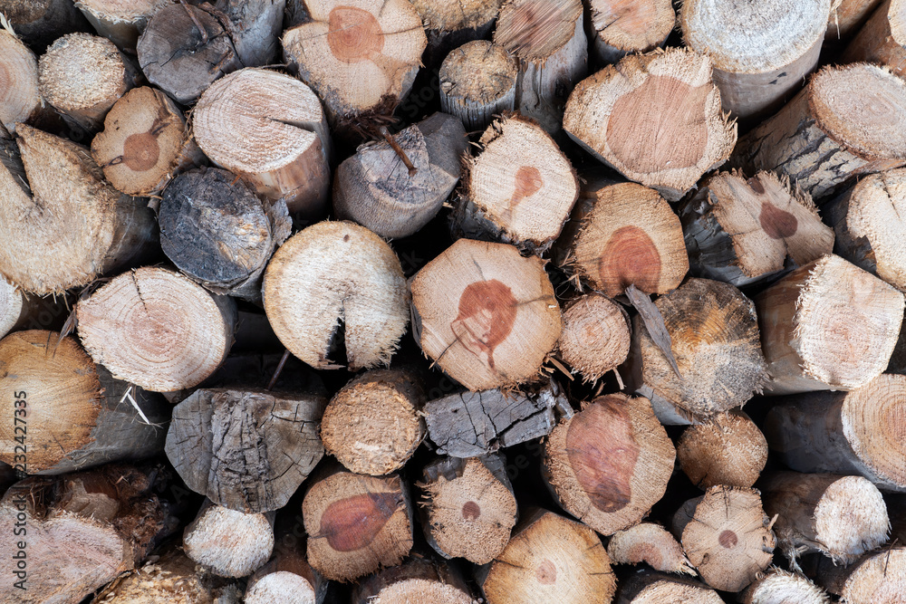 Dry firewood laid in a heap for kindling the furnace, wood pile background Dry firewood laid in a heap for kindling the furnace, wood pile background