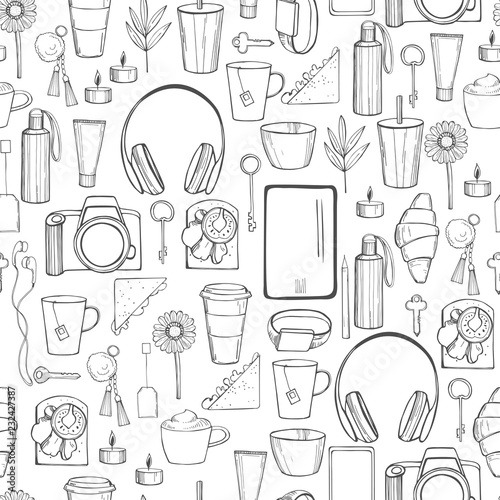 Daily life. Vector seamless pattern