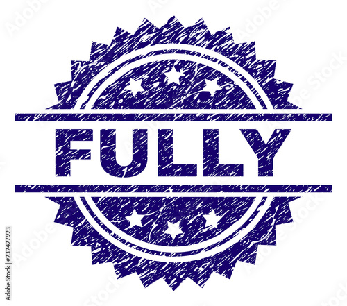 FULLY stamp seal watermark with distress style. Blue vector rubber print of FULLY tag with unclean texture.