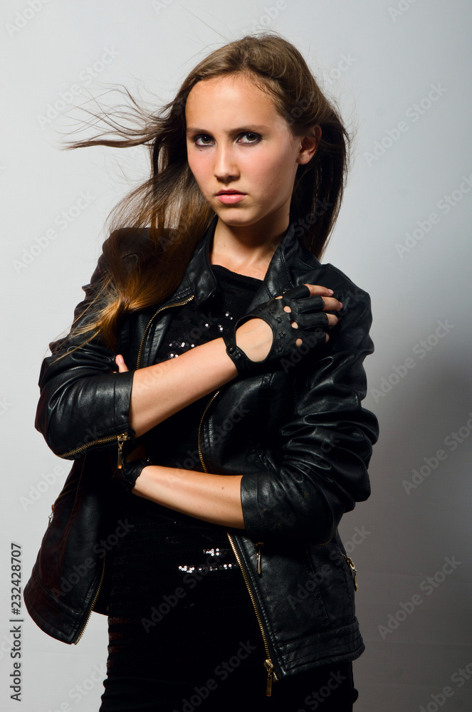 beautiful girl in leather jacket beautiful girl in leather jacket