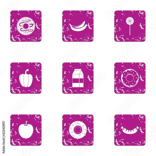 Nutritional icons set. Grunge set of 9 nutritional vector icons for web isolated on white background