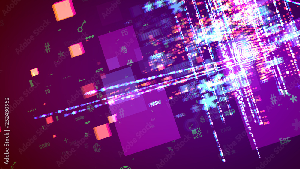 Cyber Symbols in Purple Backdrop
