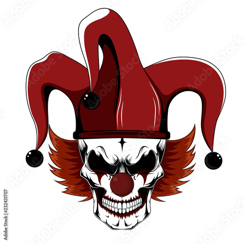 Clown skull in jester hat.
