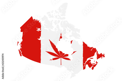 Map of Canada with Marijuana Leaf. Hand Painted with Brush. Vector Illustration.