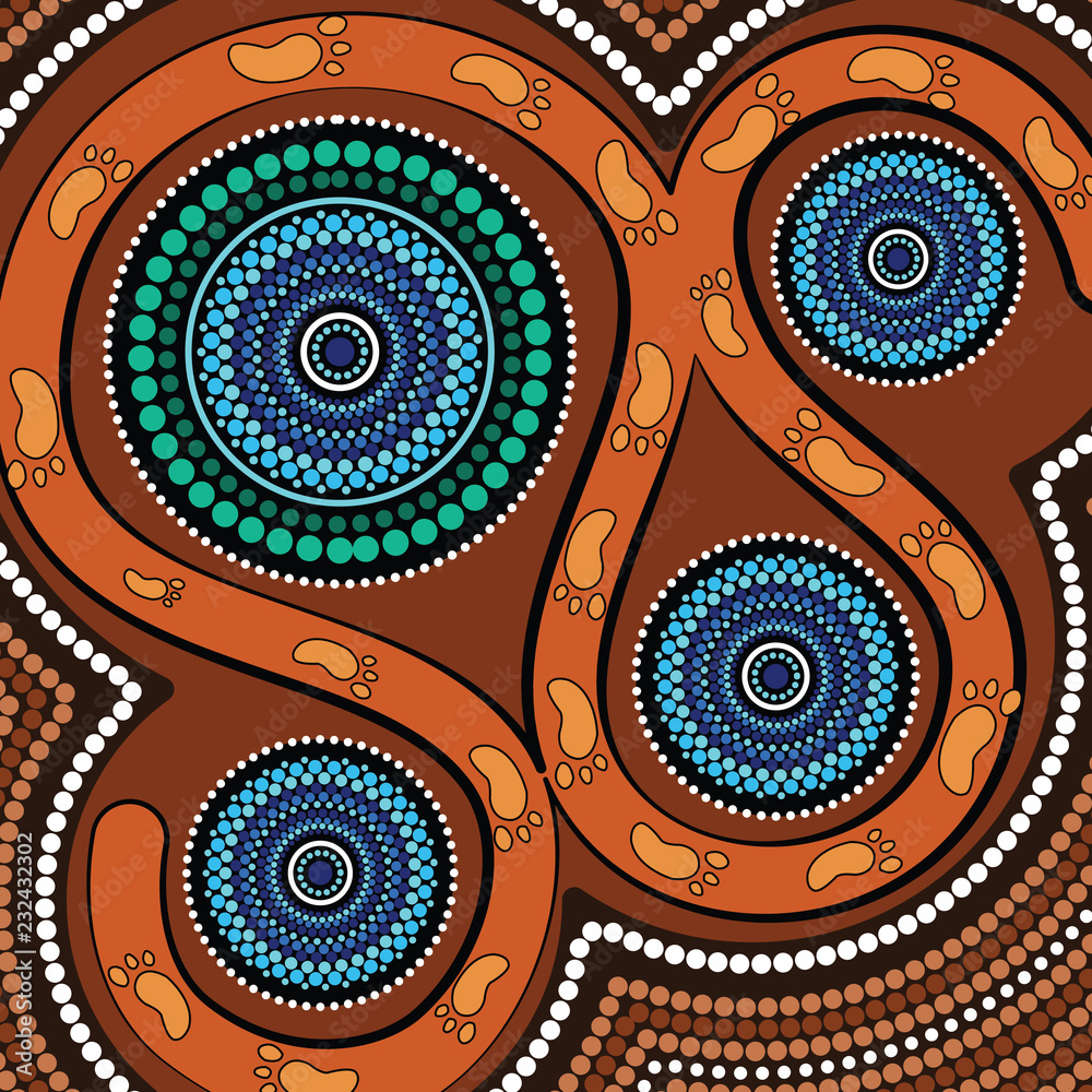 Aboriginal dot art vector painting with footprint. Stock Vector Adobe