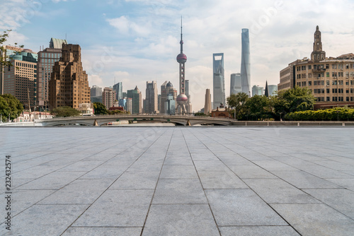 City skyscrapers and road ground