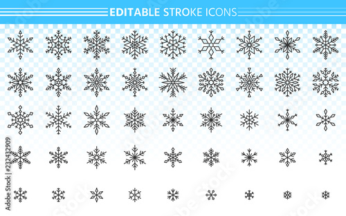 Snowflake simple black line icons snow vector set
