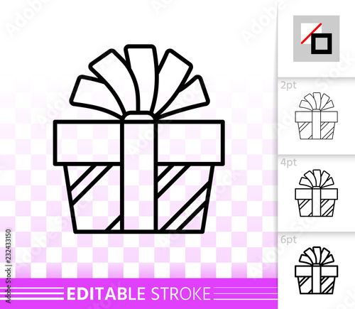 Gift Box simple black line present bow vector icon