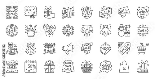 Super Sale deal simple black line icons vector set