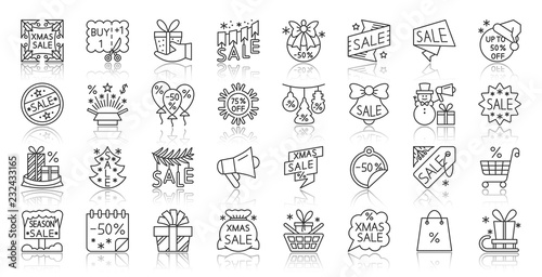 Super Sale simple black line icons tag vector set