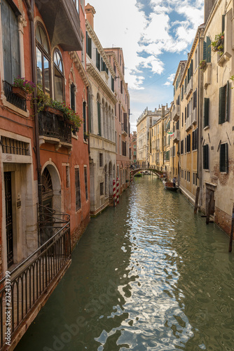 VENICE  ITALY- OCTOBER 30  2018  Traditional narrow canal with gondolas in Venice  Italy