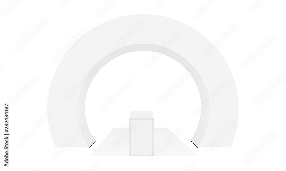 Fototapeta premium Outdoor event arch with podium on carpet, isolated on white background. Vector illustration