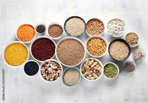 Various grain, cereals, seeds, beans