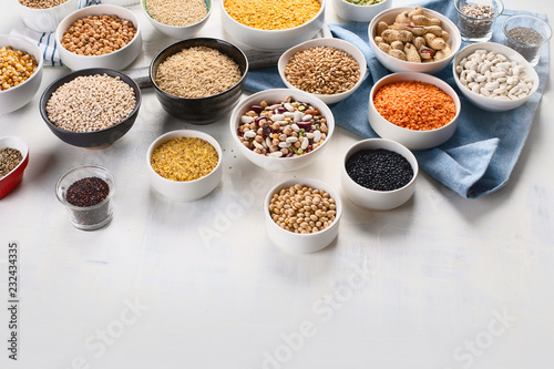 Various grain, cereals, seeds, beans