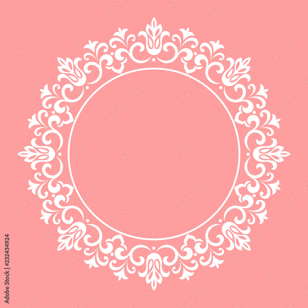 Decorative frame Elegant vector element for design in Eastern style, place for text. Floral pink border. Lace illustration for invitations and greeting cards