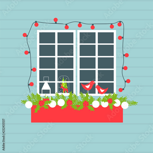 Christmas window. Vector illustration