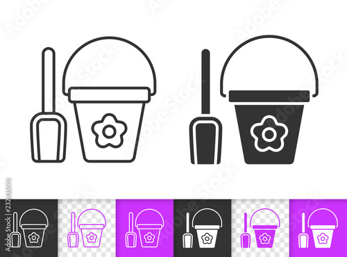 Shovel and bucket simple black line vector icon