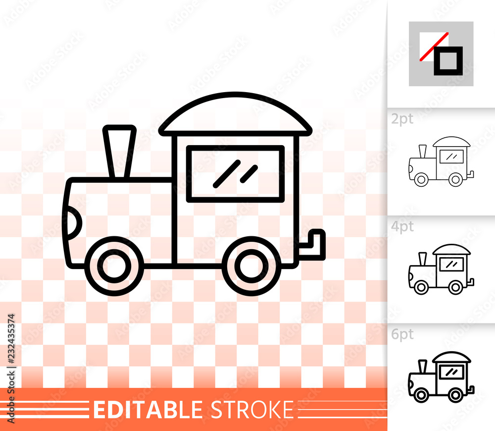 Kids train toy simple black line vector icon Kids train toy simple black line vector icon