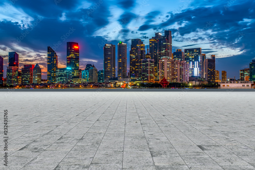 City skyscrapers and square slate ground City skyscrapers and square slate ground