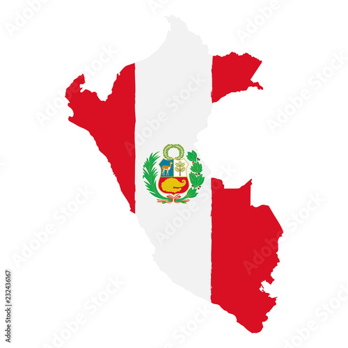 Map of Peru with Flag. Hand Painted with Brush. Vector Illustration.