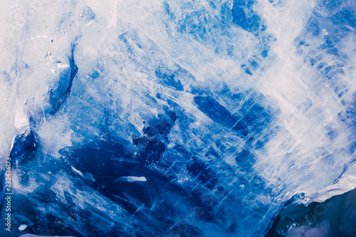 Photography Blue ice texture. Abstract arctic winter background.