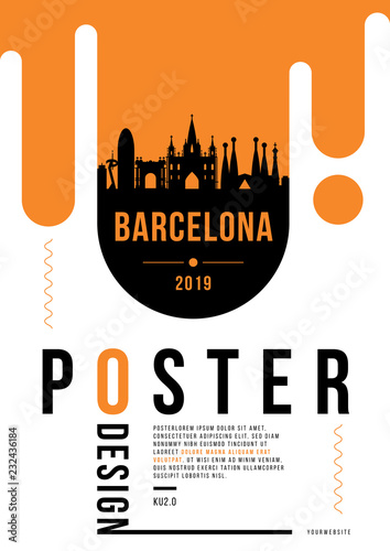 Barcelona Modern Poster Design with Vector Linear Skyline