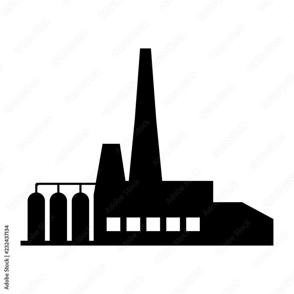Factory icon. Vector industrial buildings pictograms. Black silhouettes ...