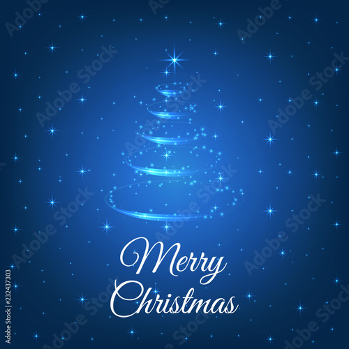 Abstract Christmas tree with glowing snowflakes background. Vector illustration.