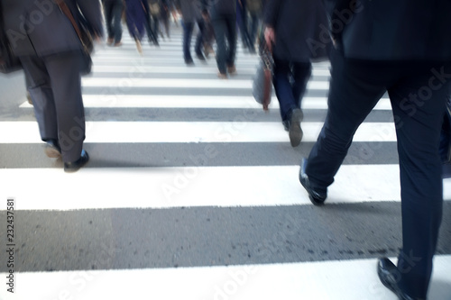 Blurred Motion Business People Crossing Street in City, Hurry Rush Hour in Metropolis