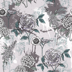 Fototapete Eklektische Muster Florales Muster mit Sprühfarbe  © Nadia Grapes