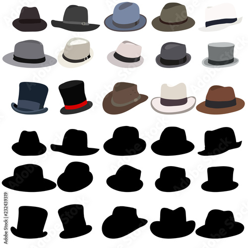 vector, on a white background, set, collection, men's hats