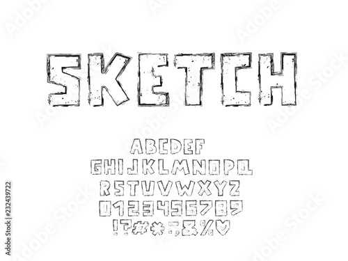 Alphabet sketch design. letters, numbers and punctuation marks. EPS 10