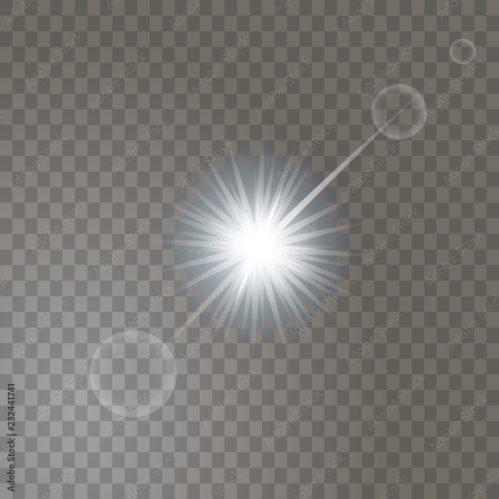 Bright glowing light sun burst on transparent background. Glitter star decoration with ray sparkles for your design. Vector illustration of explosion with special lens flare light effect Bright glowing light sun burst on transparent background. Glitter star decoration with ray sparkles for your design. Vector illustration of explosion with special lens flare light effect