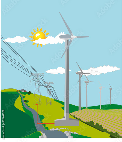 wind turbines in green field