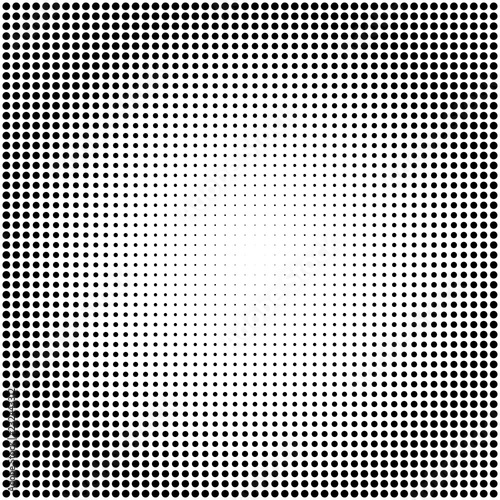 Abstract vector black and white dotted halftone background. Dot radial pattern