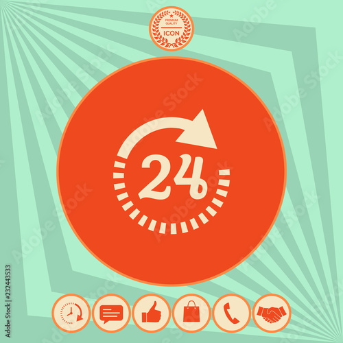 Open around the clock symbol icon. Opening hours icon