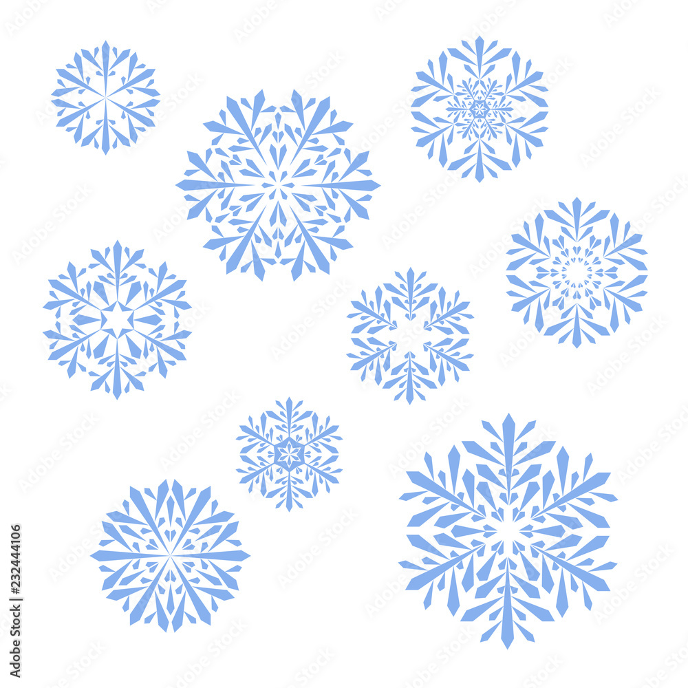 blue snowflakes on white background. vector christmas set. snowflakes collection blue snowflakes on white background. vector christmas set. snowflakes collection